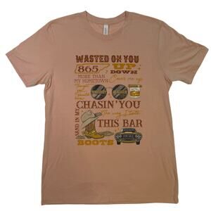 Morgan Wallen Women's Pink Graphic Fitted Tee Shirt- Size Medium